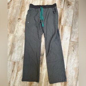 Figs Scrubs Women's Gray Straight Leg Scrub Pants with Teal Drawstring